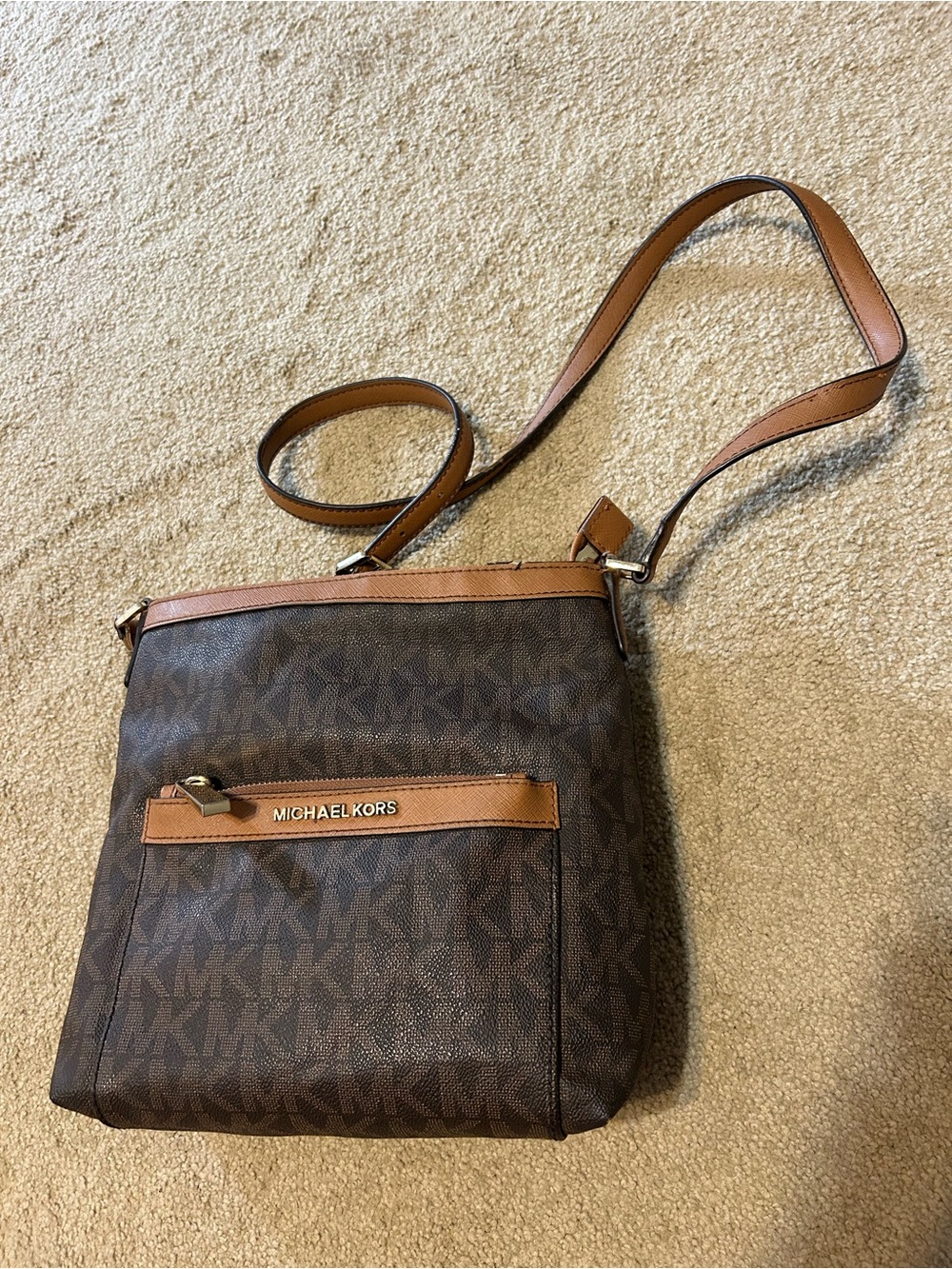 Michael Kors Brown and Tan MK Signature Crossbody